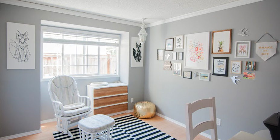 Finished bedroom with furniture and artwork
