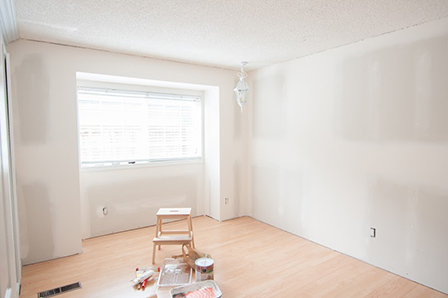 The bedroom walls with new drywall