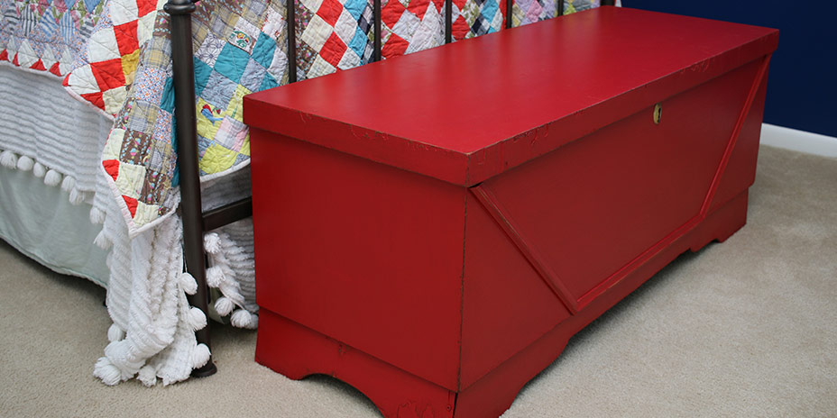 The finished chest at the foot of my bed