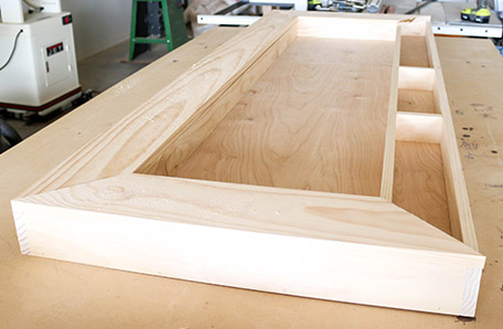 Building out frame for mirror with storage example 3
