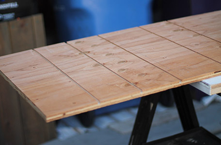 Plywood after the basket grooves are cut