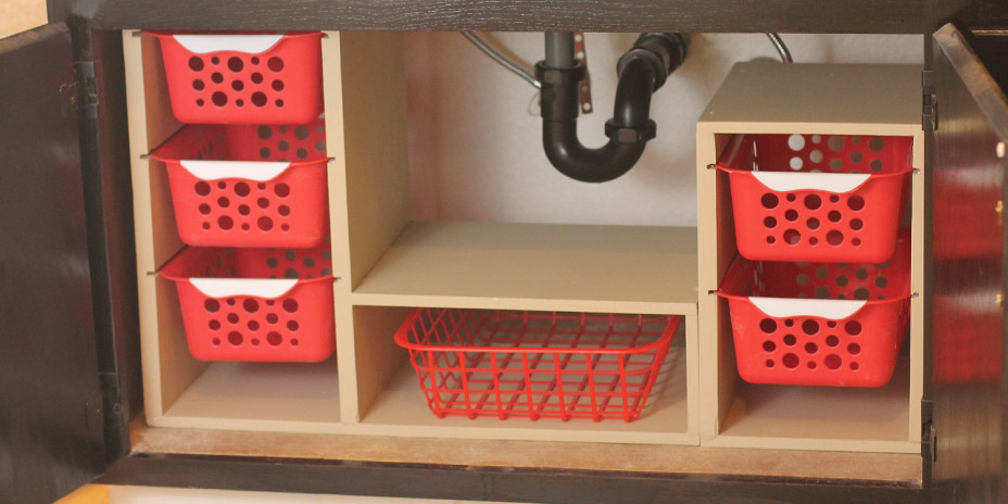 The finished storage unit in place under my sink