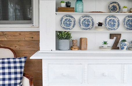Front view of the buffet with decorated shelves