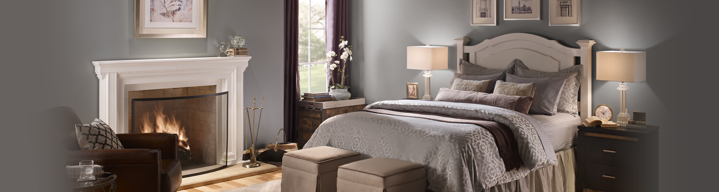 Bedroom with a fireplace