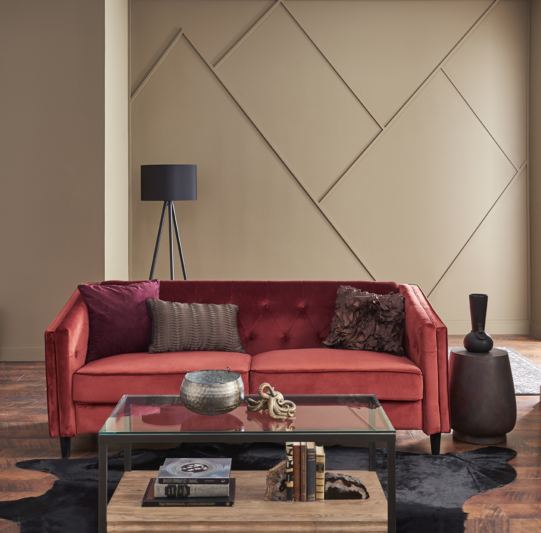 Living room with red sofa small
